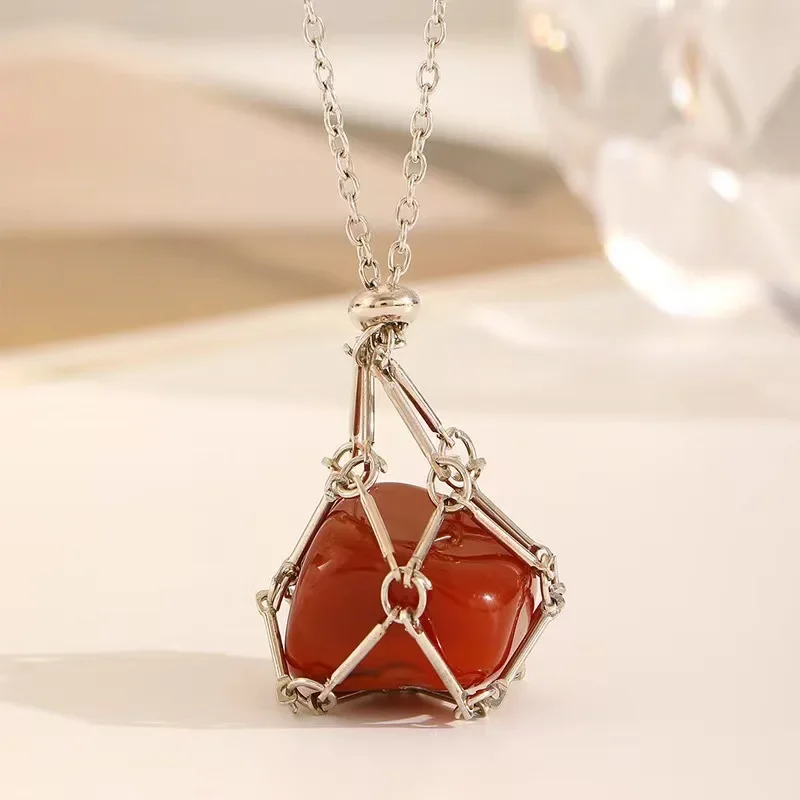 2026 جديد قابل للاستبدال كريستال الحجر الخام صافي المنسوجة شبكة معدنية قلادة الخيزران قلادة سترة سلسلة تعديل الجمالية الفاخرة #6