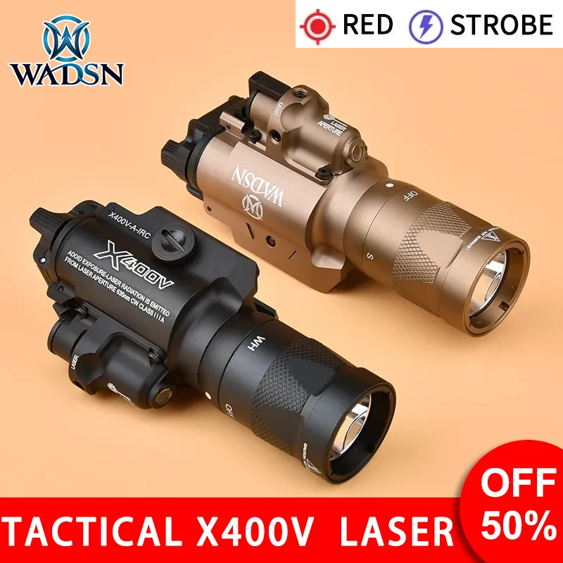 

WADSN Tactical X400V Red Laser Flashlight White LED Strobe Laser Zero Adjust Airsoft Scout Light Pistol Spotlight Fit 20mm Rail