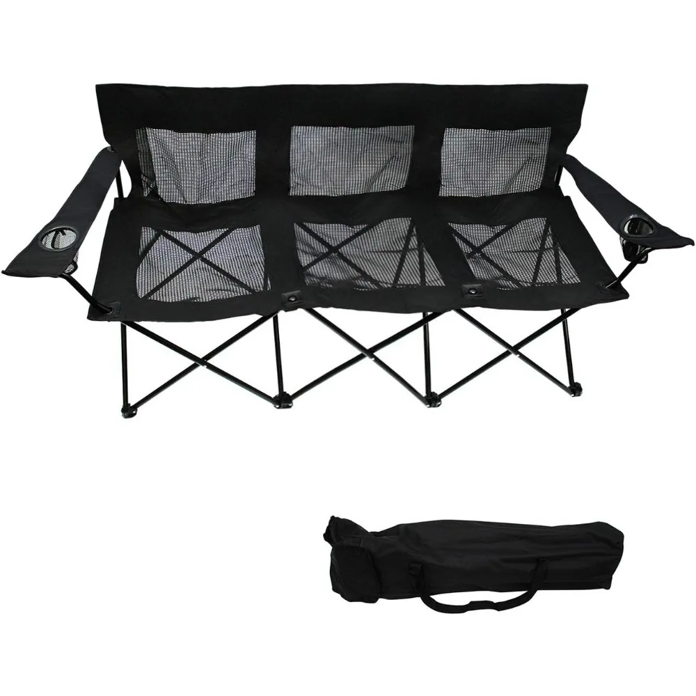 

Triple Style 3-Seater Steel Frame Mesh Back Camp Chair, Black