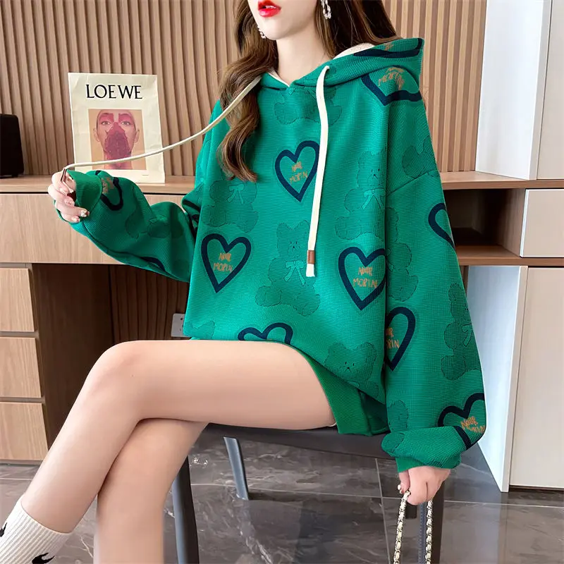 Autumn Winter Casual Korean Cartoon Printed Hoodies 2023 Women\'s Clothing Fashion All-match Long Sleeve Sweatshirts for Female