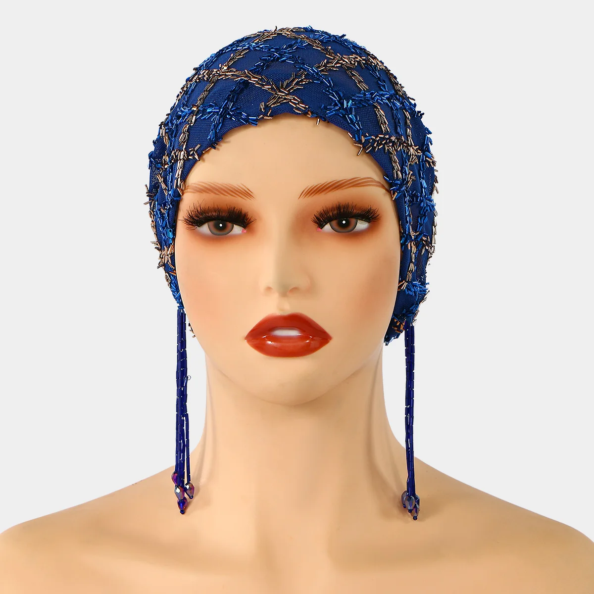 Lace Beads Mesh Caps Hollow Out Shining Diamond Turban Fashion Embroidered Hat Arabian Women Instant Hijab Hat Party Travel