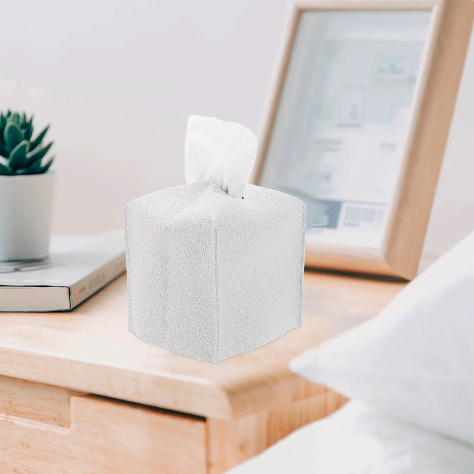 

2pcs Tissue Box Paper Napkin Holder Storage Cover Bedroom Living Room Office Compact PU White Boxes Car Home Use