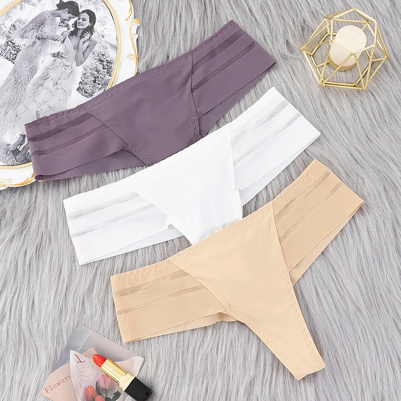 

3PCS/Set Women's Sexy Thong Panties Low-waist G-String Underpants Female Transparent Seamless Breathable Underwear Lingerie ﻿