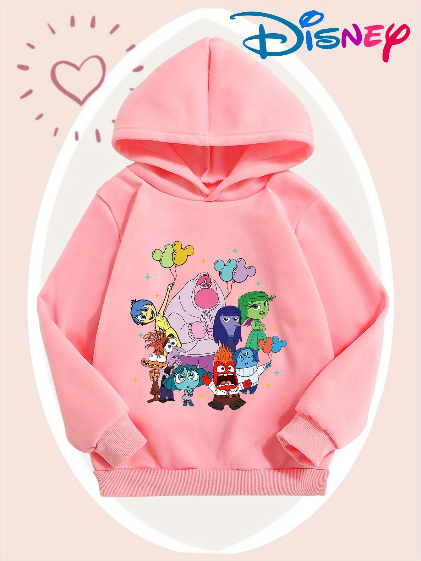 هودي ديزني بينك كيدز للأولاد والبنات بأكمام طويلة - نسيج ناعم مطاطي، تصميم كرتوني لطيف من ميني ماوس والأصدقاء، مثالي f #4