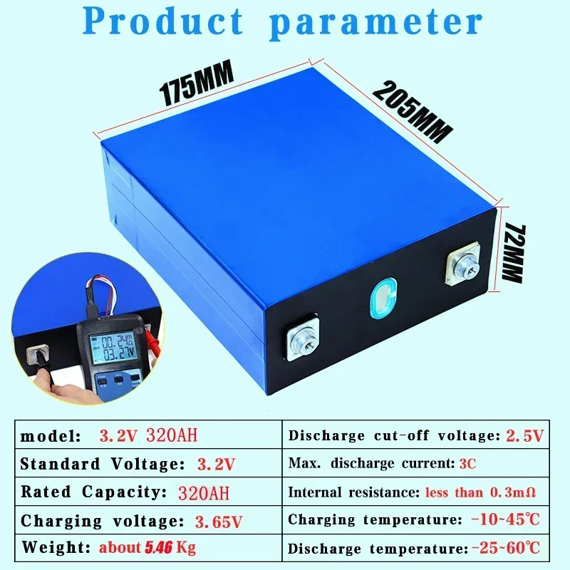 4PCS 3.2V 320AH 310AH 280AH 230AH 105AH LiFePo4 Battery Grade A DIY 12V RV Room Vehicle Ship Household Energy Storage Battery