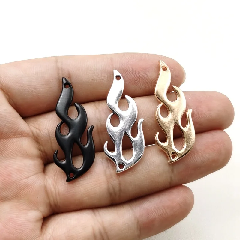 6pcs/lot 39*16mm Punk Burning Flames Charms Pendant  DIY for Necklace Earrings Double Head Charm Jewelry Making Jewelry Findings