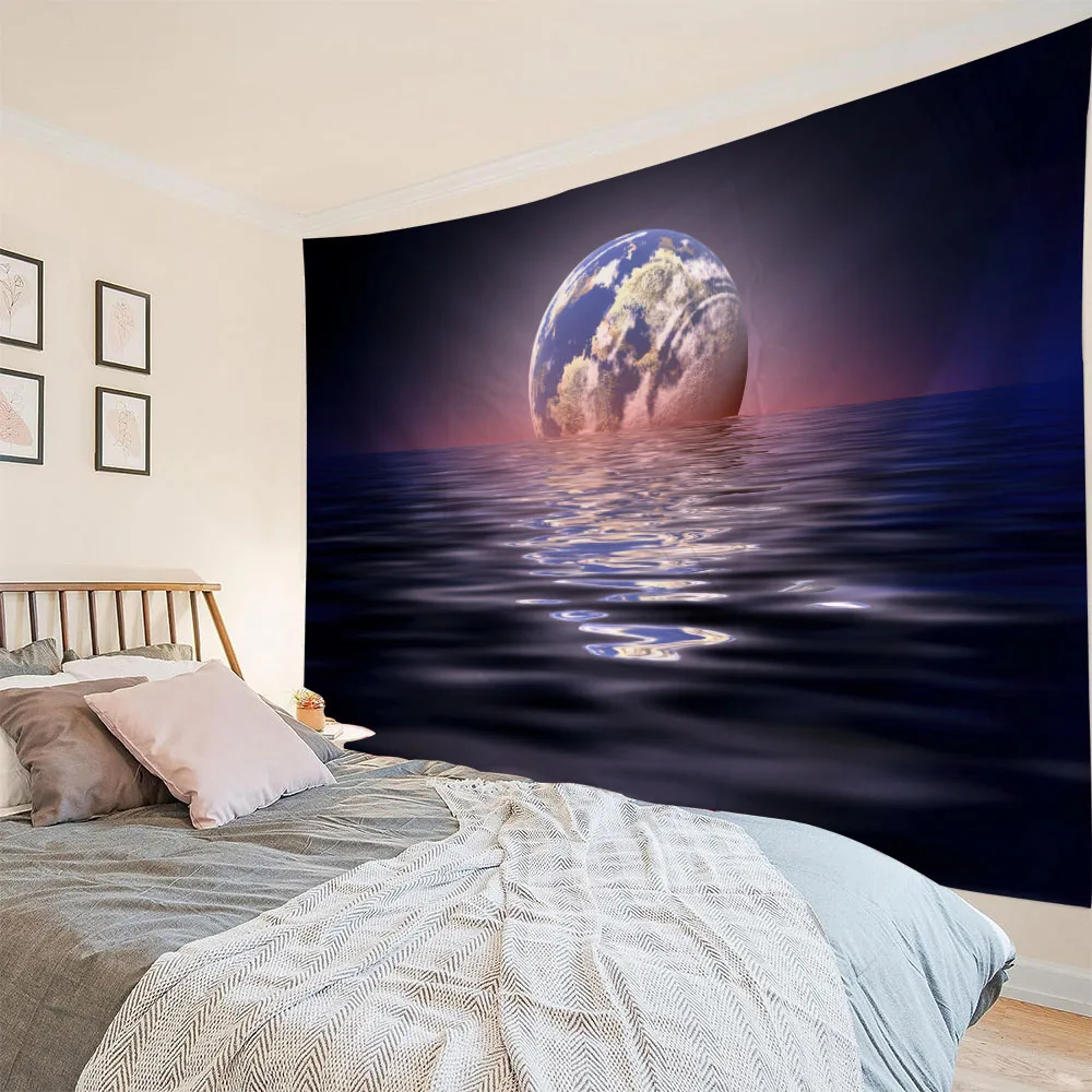 

Dreamy Natural Sky Tapestry Stunning Beauty Moon in Ocean Landscape Wall Hanging Fabric Home Bedroom Wall Art Background Poster