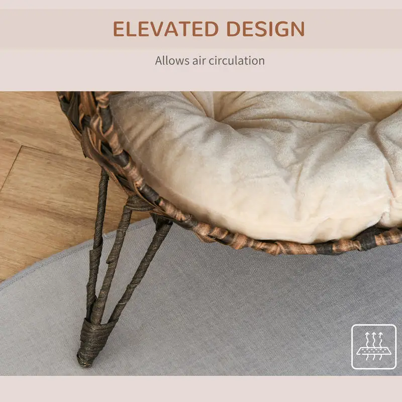 PawHut 20.5" Weaved Cat Bed, Elevated Hand-woven Braided Banana Leaf Kitten House Condo with Cushion, Brown view 7
