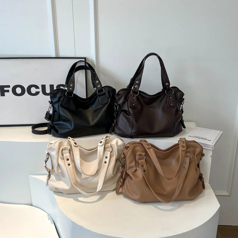 大容量ブラックショルダーバッグ女性のための大型ショッパーバッグ無地ソフトレザークロスボディハンドバッグ女性旅行トートバッグ