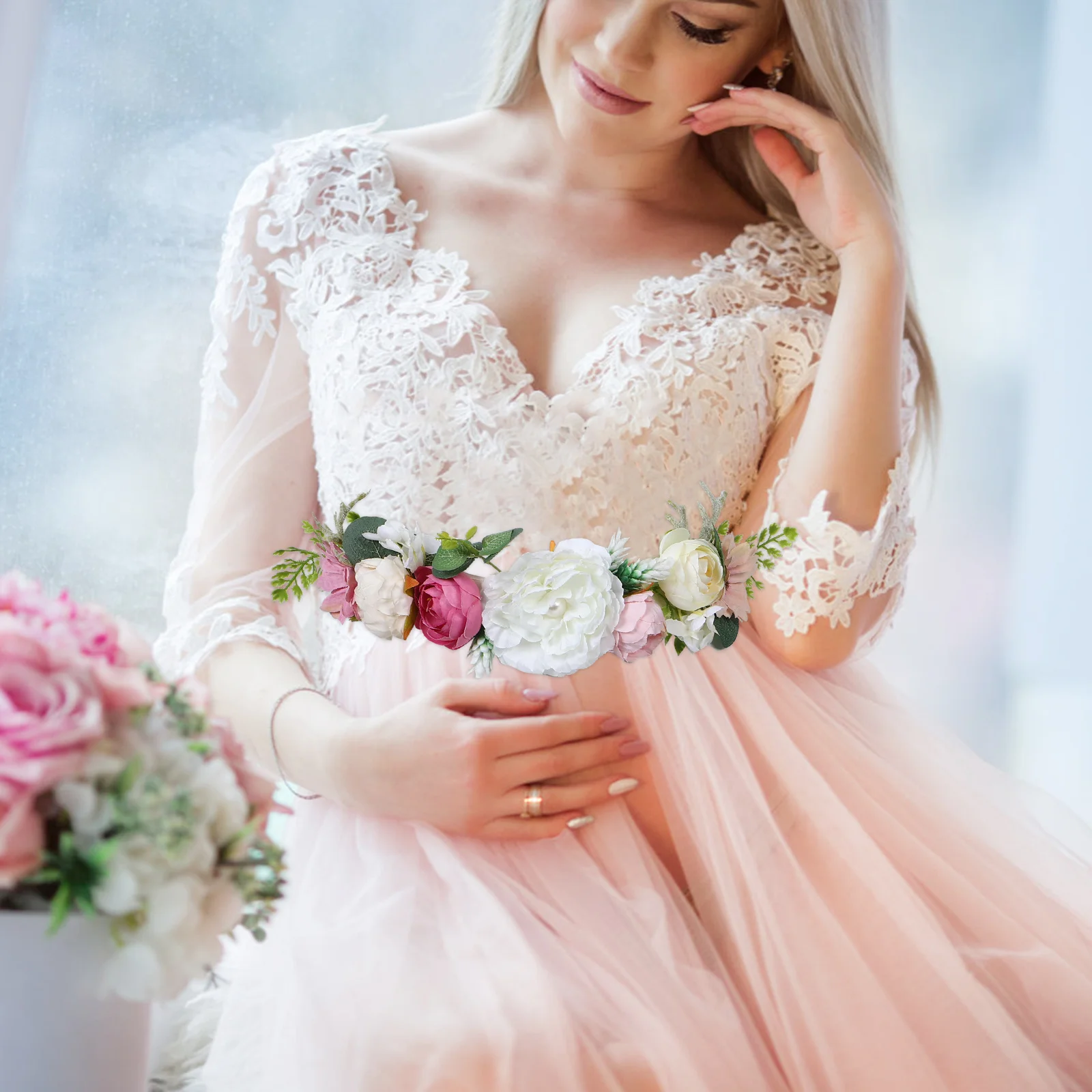 

Maternity Waist Sash Belt Adjustable Floral Boho Belly Band For Pregnancy Photo Shoot Shower Woodland Flower Maternity Gown