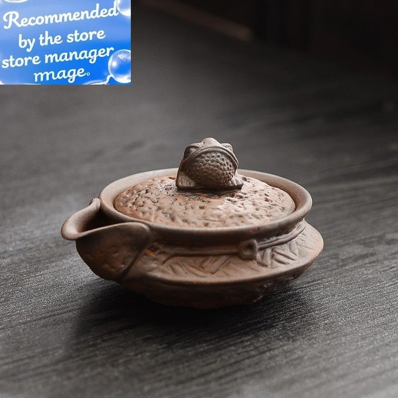 Tetera de mano de mineral Original de arcilla de roca antigua, tetera de elaboración de té de cerámica gruesa, botella del Tesoro de cigarra de cerámica, tetera individual