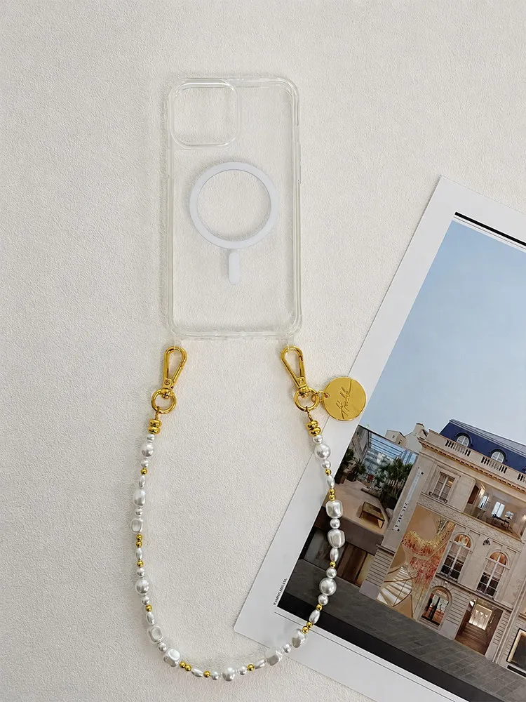House Of BlingBling  Phone Chain Strap Pearl Beaded Phone Charm Gold Clip Lanyard for Women Crossbody Phone Case Accessory Gift