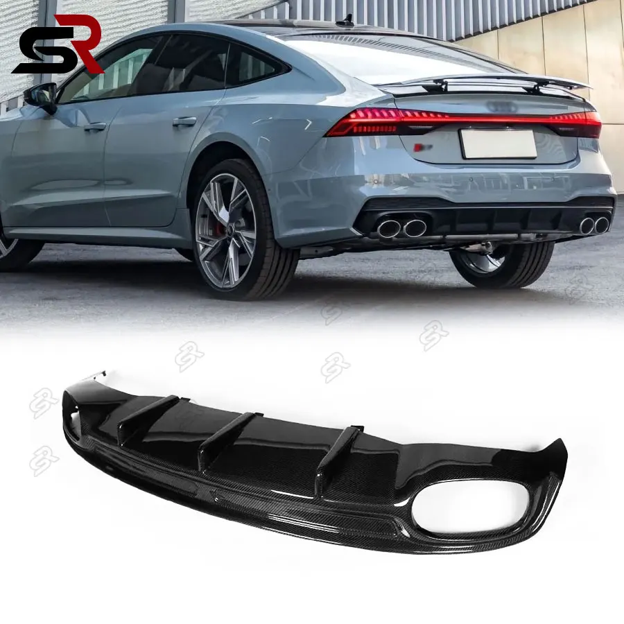 Car Rear Bumper Diffuser Lip For Audi A7 S line S7 Hatchback 4 Door Non A7 Standard Four Outlet Rear Lip Carbon Fiber 2011-2014