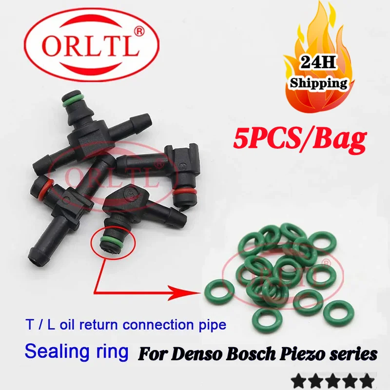 5 PCS L Type Return Oil Backflow O-Ring for BOSCH for DENSO Series Diesel Cr Fuel Injector Plastic 3 Two-way Joint Pipe ORLTL