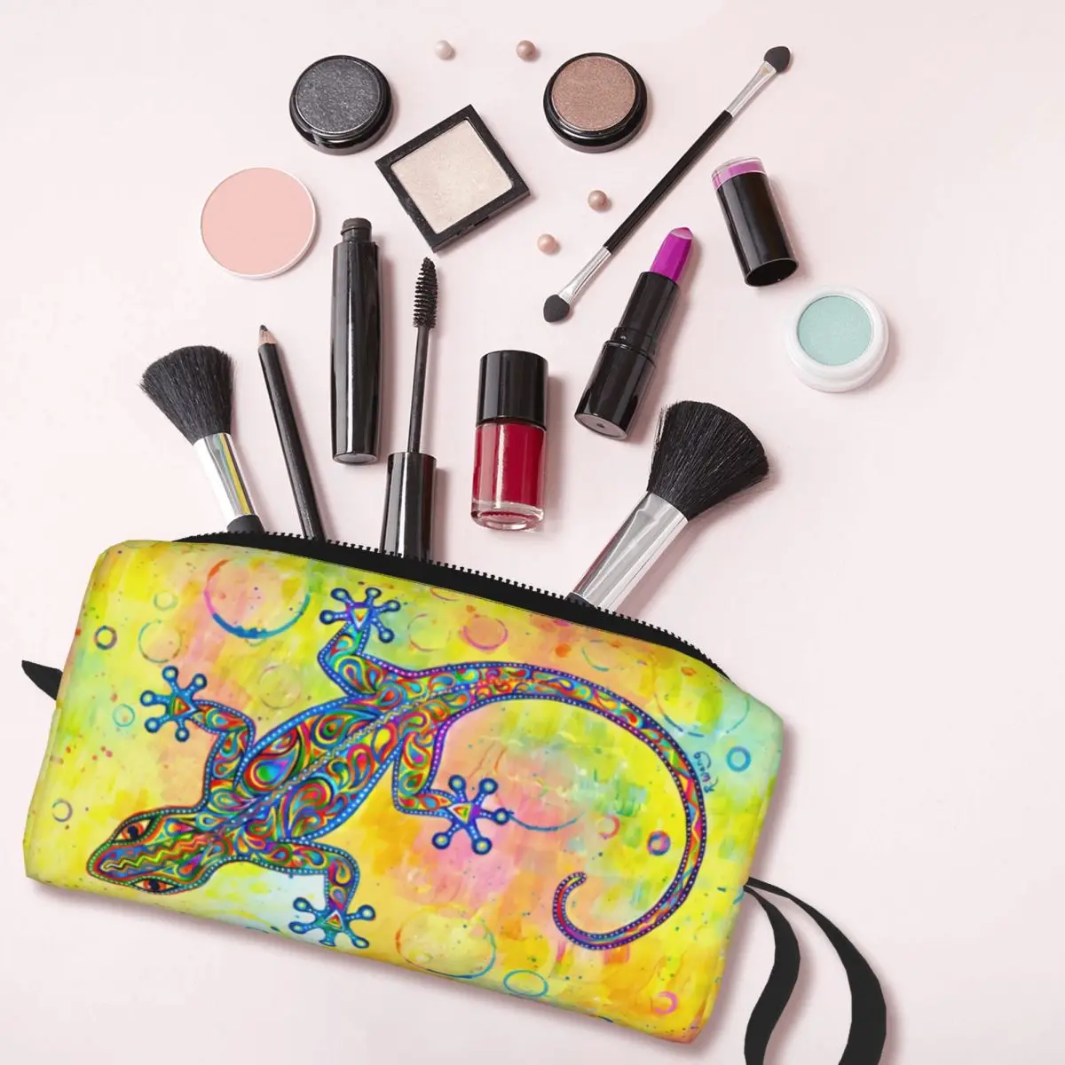 Benutzerdefinierte Reise Gecko Psychedelic Paisley Eidechse Kulturtasche Tragbarer Make-up-Kosmetik-Organizer für die Schönheitsaufbewahrung Dopp Kit Case