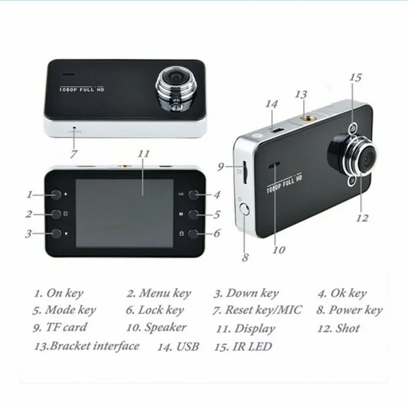 

K6000 Mini Tachograph 1080P Full HD Car DVR Camera Night Vision Dashcam Vehicle Driving Video Recorder Camcorder Cyclic Record