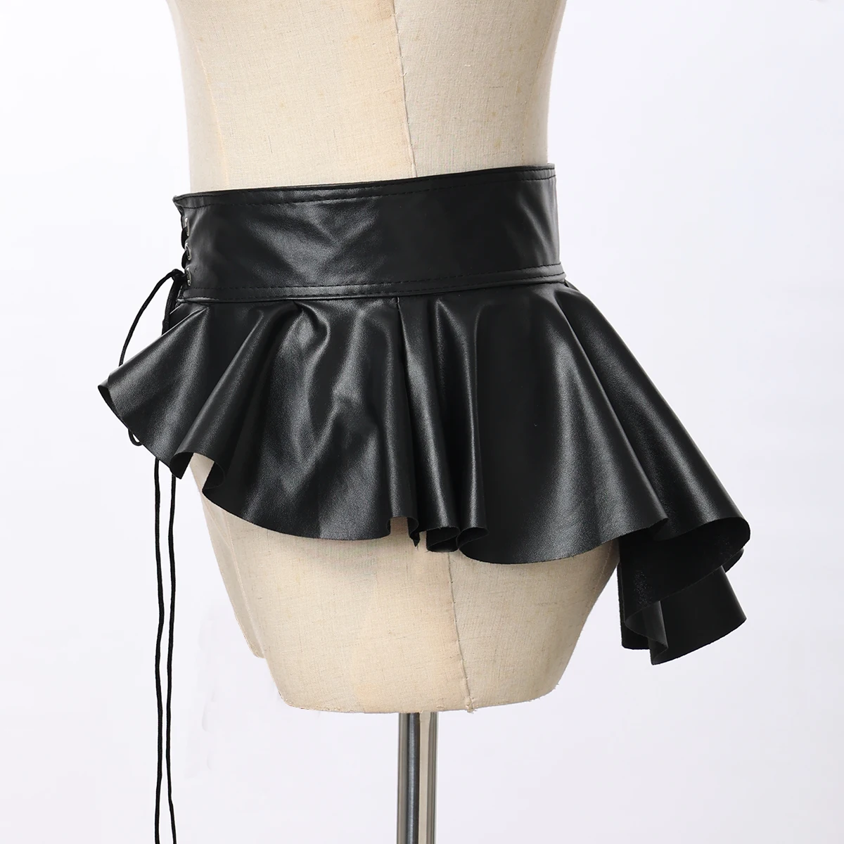 Falda de corsé Steampunk para mujer, cinturilla de cola de golondrina Sexy con cordones de PU Punk negro a la moda