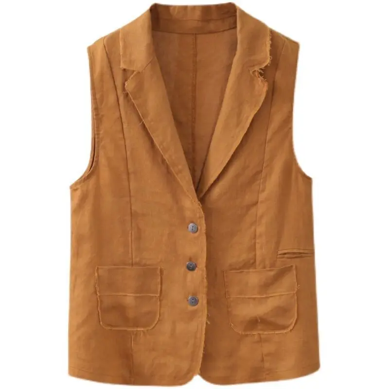 

Women's Camel Lapel Sleeveless Vest Button Front Casual Daily Fashion Waistcoat
