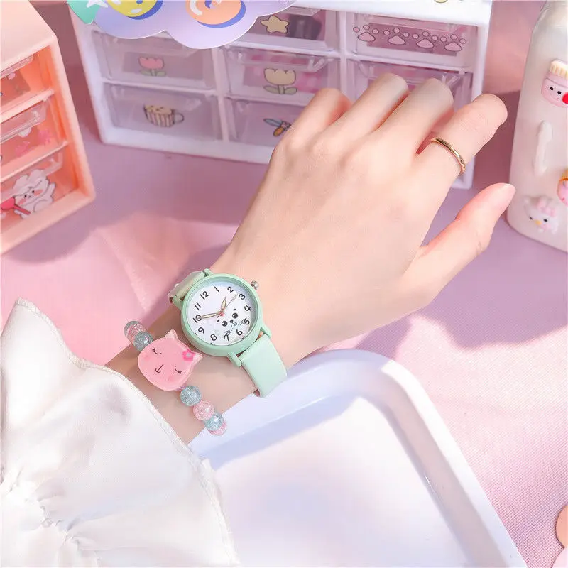 Korean Fashion Cute 2023 New Children\'s Watch Soft Leather Quartz Glow Clock Boys and Girls\' Watch Relogios