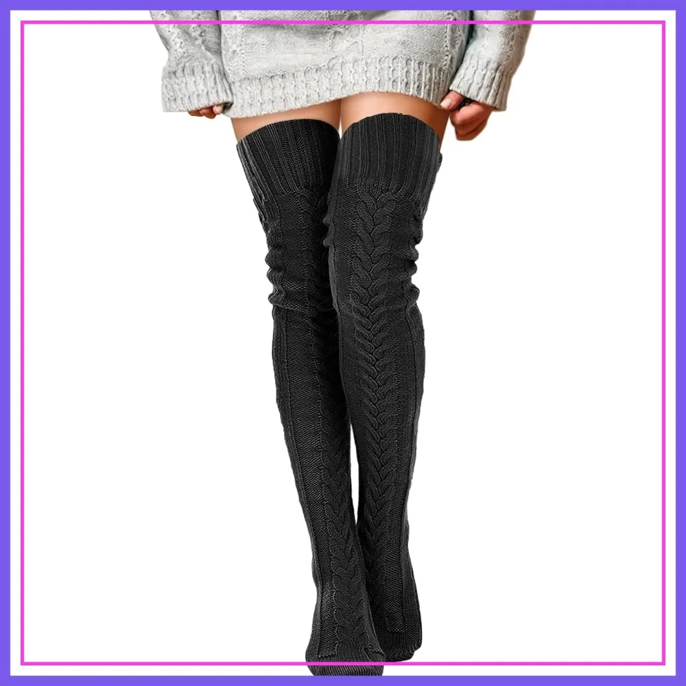 

Women's Cable Knit Thigh High Socks Winter Extra Long Leg Warmers
