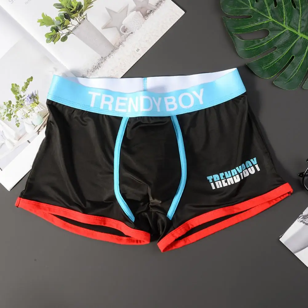 Ice Silk Cooling Men Boxers Color Matching Letter Print Soft Breathable Underwear Stretchy U Convex Mid Waist Men Underpants