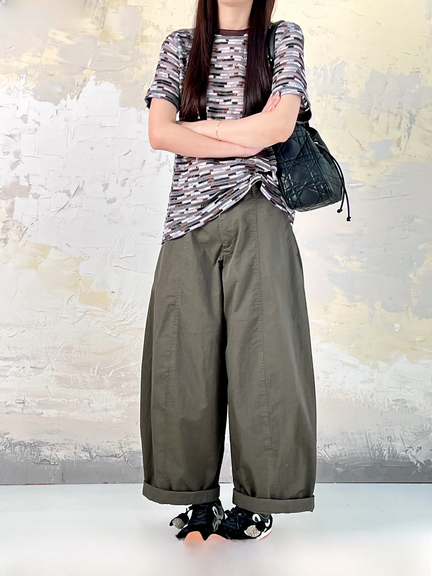 

Loose Casual Women's Wide Leg Pants Korean Sle Design Comfortable Fit Cotton Trousers High Waist Zipper Closure Daily Wear