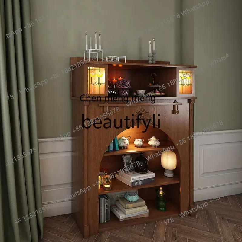 X  S132 Light Luxury Fireplace Living Room Solid Wood Decorative Storage Study Cabinet Retro Multi-layer Display Cabinet