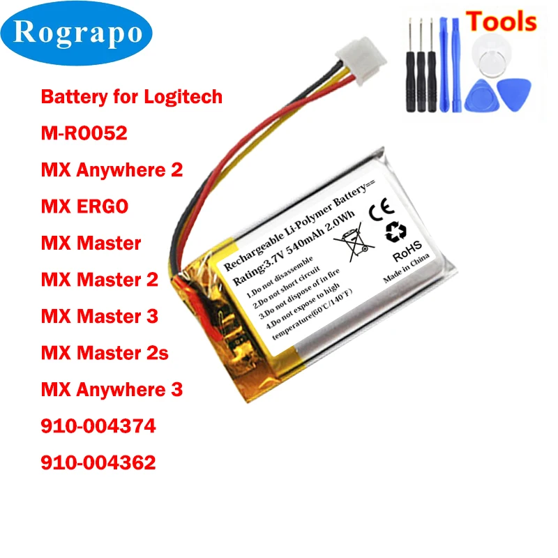 New 540mAh Battery for Logitech M-RO052, MX Anywhere 2, MX Master, MX Master 2, MX Master 2s, MX Master 3, MX Anywhere 3 MX ERGO