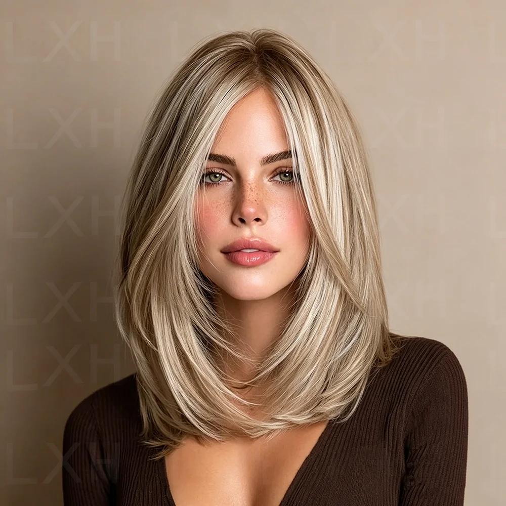 18inch Glueless Highlighted Blond Straight Hair Wig 150 Density 13x4 Lace Front with Baby Hair Pre-Plucked 100% Human Hair