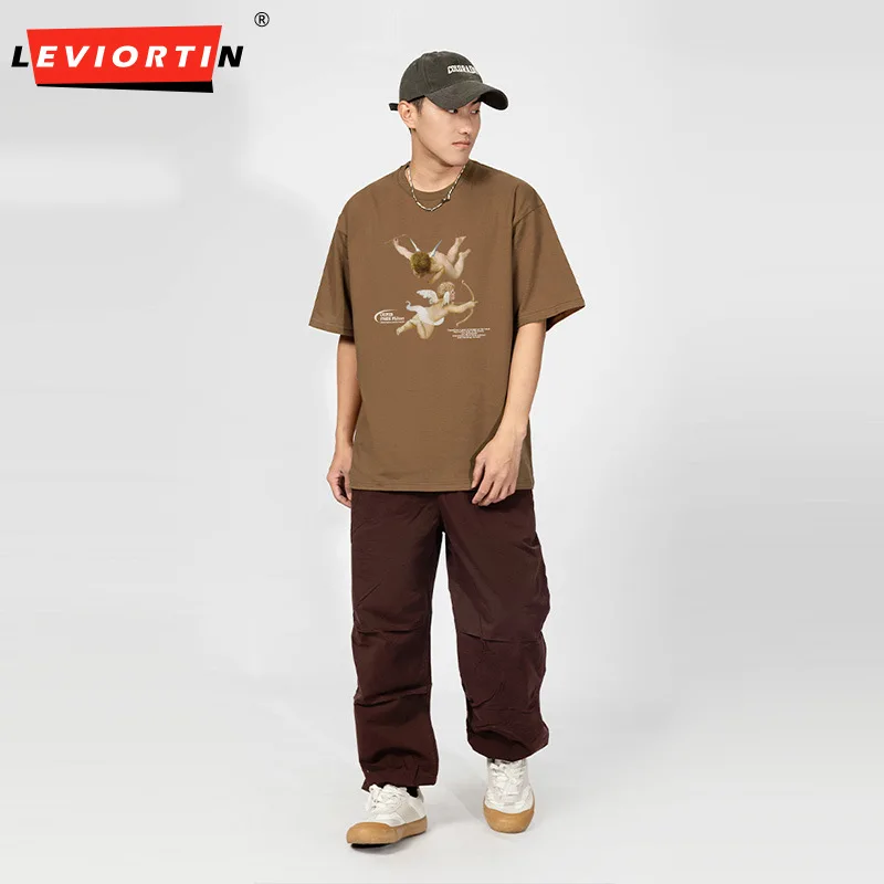 تي شيرت بأكمام قصيرة بطبعة ملاك على الطراز العالمي للرجال والنساء ، ملابس علوية متعددة الاستخدامات بسيطة وغير رسمية ، تي شيرت من القطن الخالص ، ملابس شارع صيفية