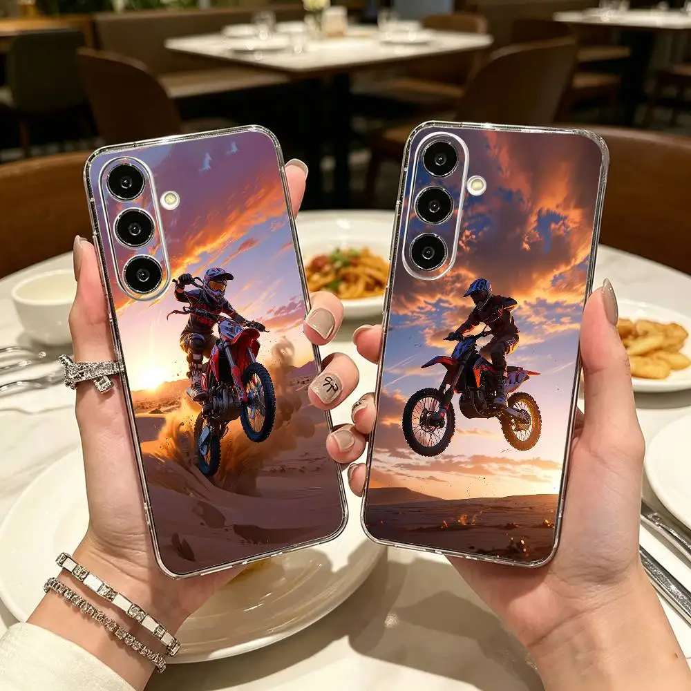 Cool Off-road motorcycle Wild speed Clear Hard Phone Case For Samsung A71, A70, A52, A51, A40, A30,Transparent Cover