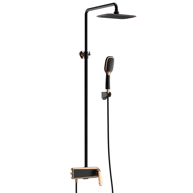 

White shower shower set household rose gold simple bathroom surface black European light luxury all copper