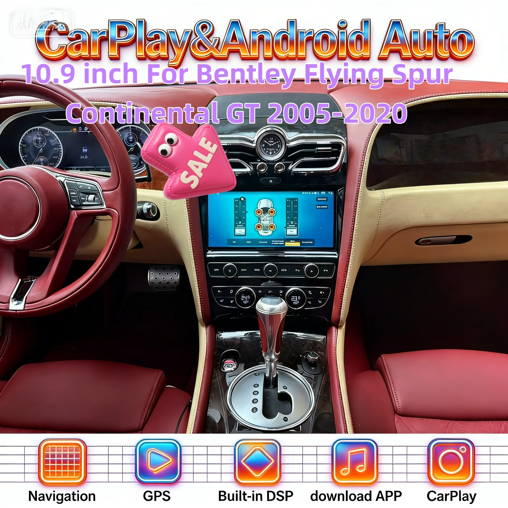 

10.9-дюймовый мультимедийный беспроводной проигрыватель CarPlay с Bluetooth 5.0 для Bentley Flying Spur Continental GT 2005-2020, Android Auto, 4G, навигация