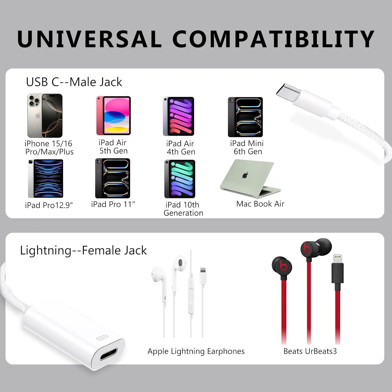 محول سماعة رأس USB C إلى Lightning، محول Lightning من النوع C ذكر إلى أنثى، يدعم الشحن/البيانات، لجهاز iPhone/iPad/MacBook #6
