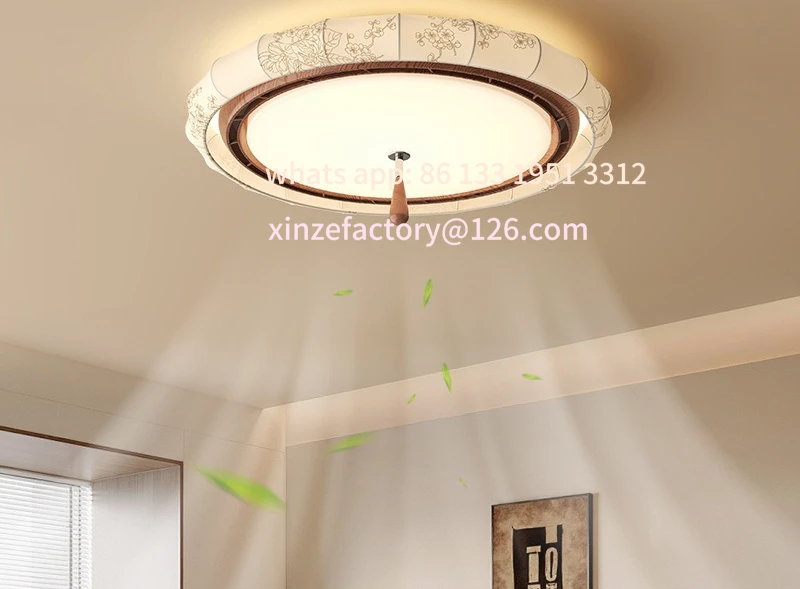 

Customizable medieval bladeless fan light silent medieval wind ceiling fan light master bedroom fabric Song Dynasty aesthetics