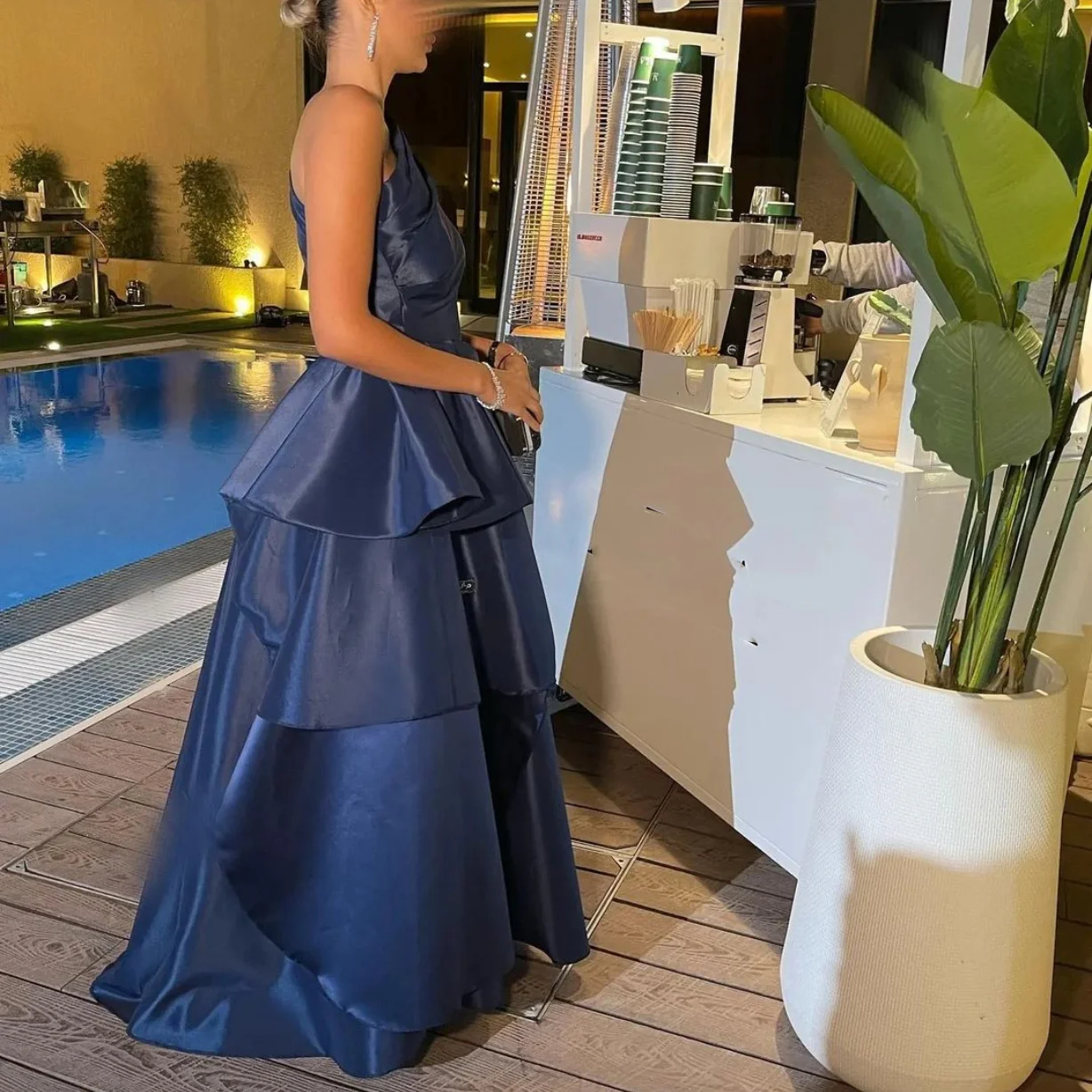 Elegante Marineblauwe Moslim Avondjurken Met Één Schouder Lange Taft Een Lijn Robe De Soirée Feestjurk Voor Vrouwen فساتين السهرة ة