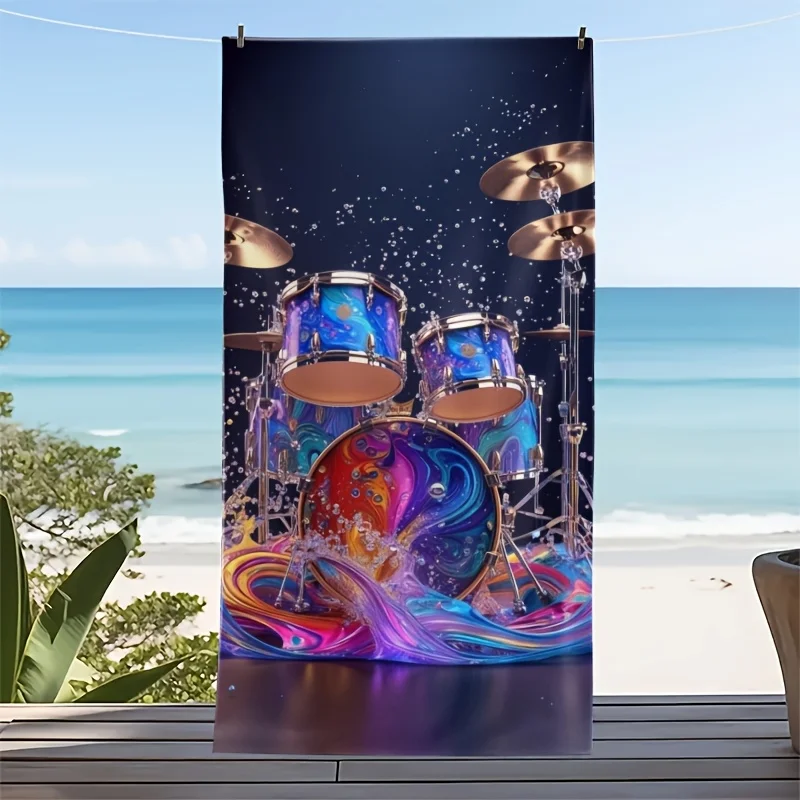 Rainbow Dream Percussion Design polyester microfiber beach towel is highly absorbent, suitable for swimming and beach outings