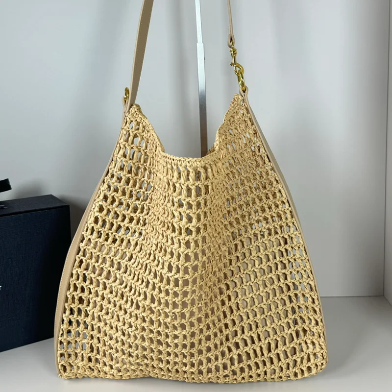 Summer Fashion Handmade Grass Bag Women's Designer Beach Shoulder Bag Women's Retro Tote Bag Girls Shopping Bag 2024 New