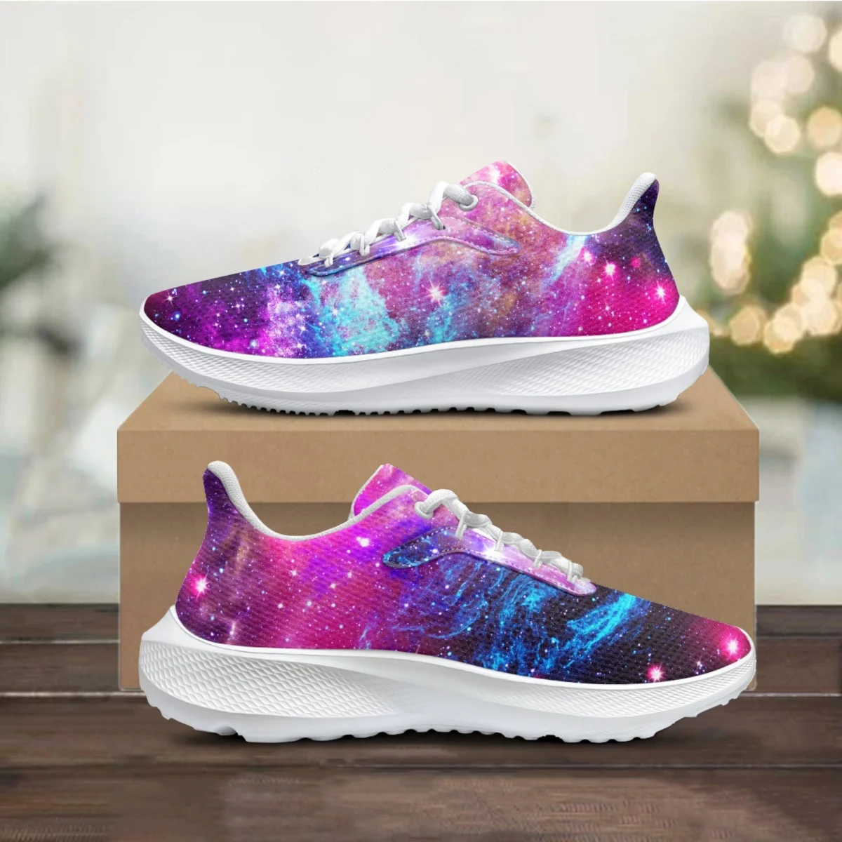 Women's Summer Casual Flat Shoes Purple Galaxy Space Blue Starfield Design Sneakers Classic Lace Up Outdoor Sport Running Shoes