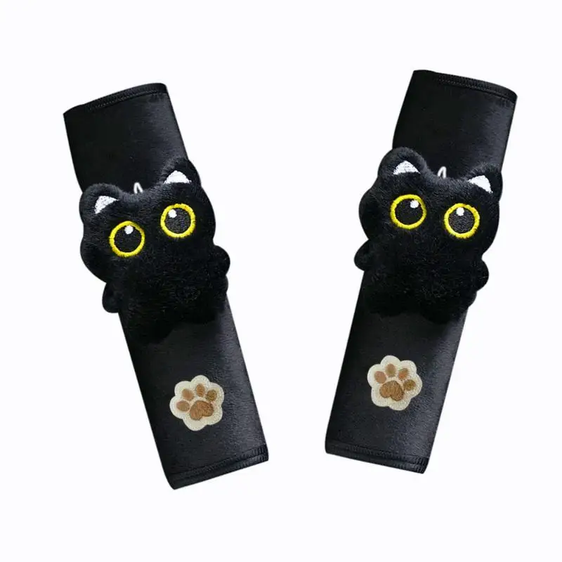 Universal Black Cat Seatbelt Shoulder Pad Soft Plush Car Safety Accessory For Relaxed And Safe Long Distance Drives
