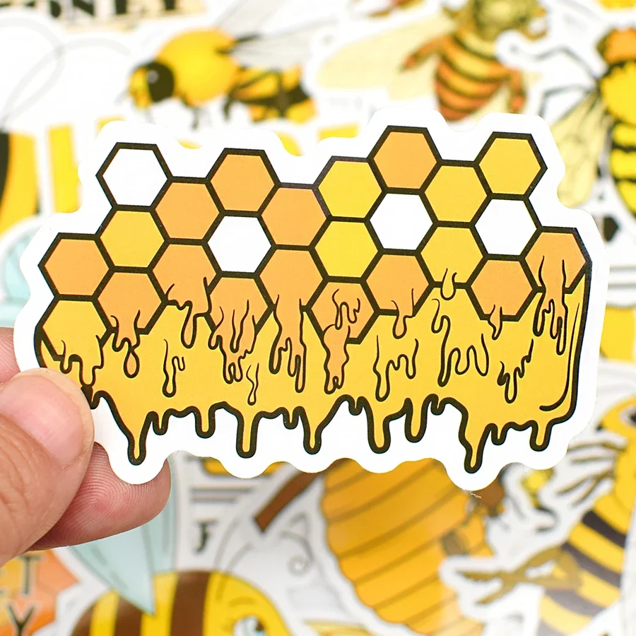 50 PCS Bee Animal Stickers Pack Hardworking Cute Bee Cartoon Stickers for Kids Toys DIY Scrapbook Water Cup Bike Laptop Sticker