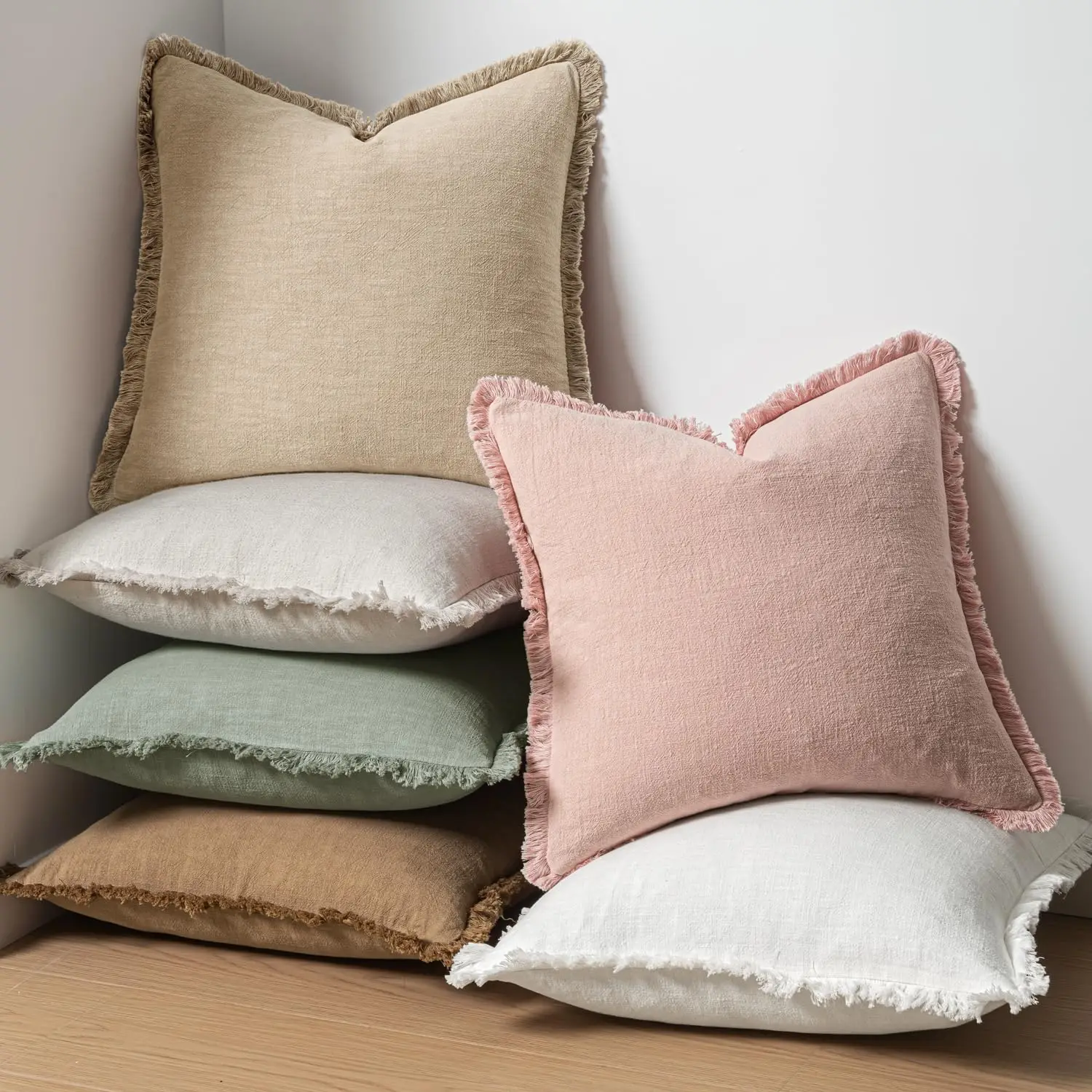 Rosa Dekorative Sofakissenbezüge Neutrale Leinen-Fransen Zierkissen Boho Akzent-Kissen für Bett Sofa Wohnzimmer 45x45cm – Detail 14