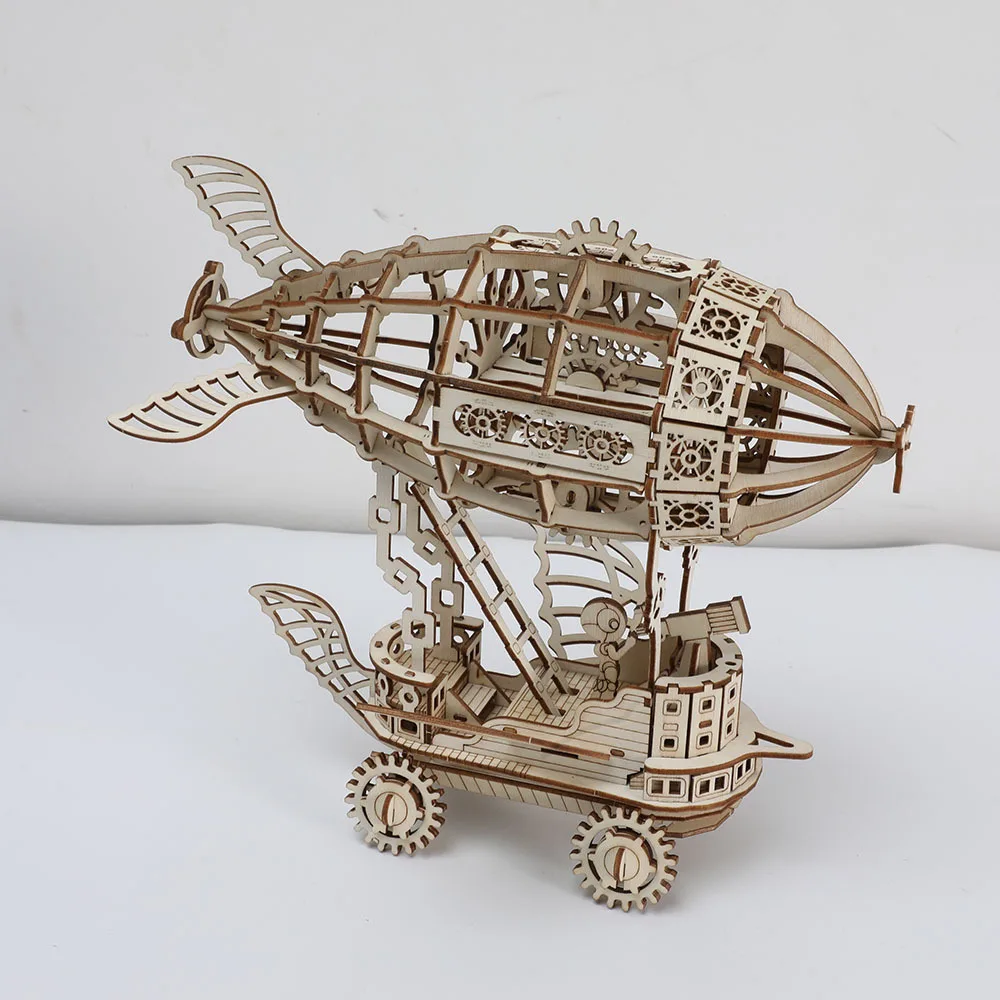 3D Puzzle Board Wooden Puzzle Model Boxed Airship Model Flying Wheels Boat Toy for Children and Boys
