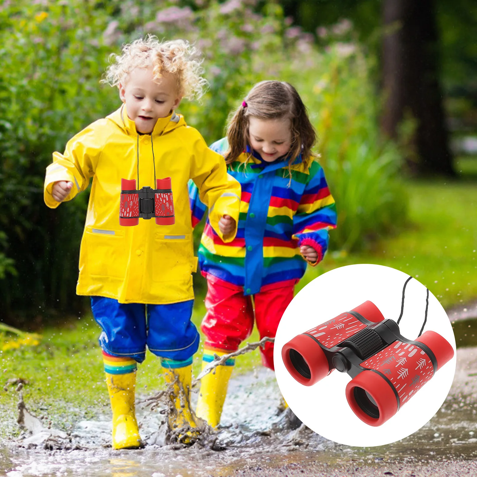 어린이용 프린트 레드 경량 방수 디자인 원거리 관측 망원경 어린이 야외 탐험 선물 아이디어