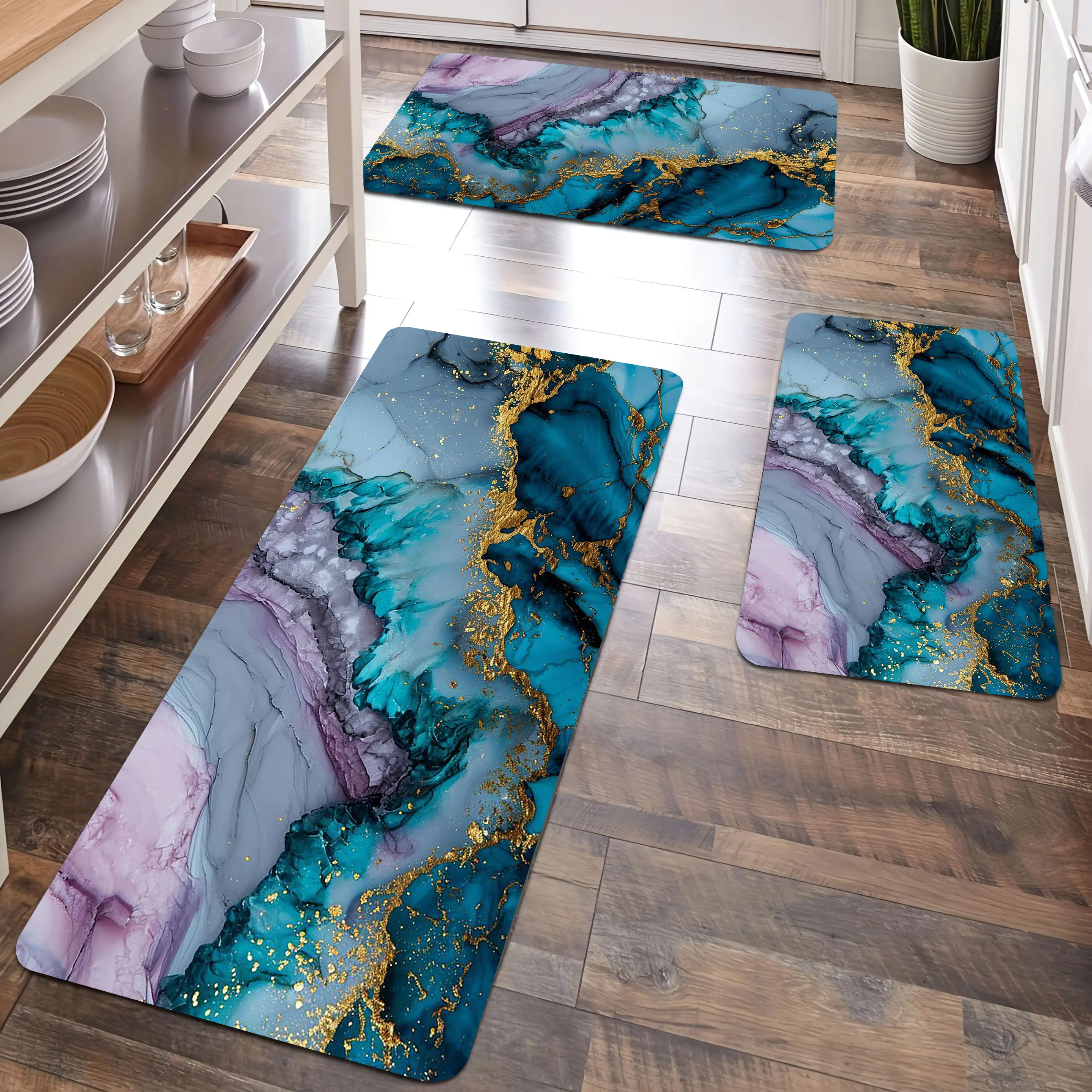 Blue and Purple Contrast Marble Design Bathroom Non-silp Door Mat for Living Room Decorative Accessories Pad Kitchen Bedroom Rug