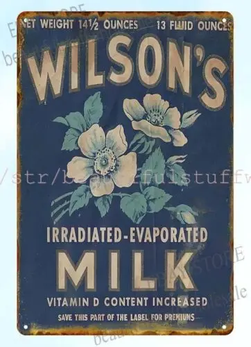 1950s Wilson's Irradiated-Evaporated Milk metal tin sign wall furnishings