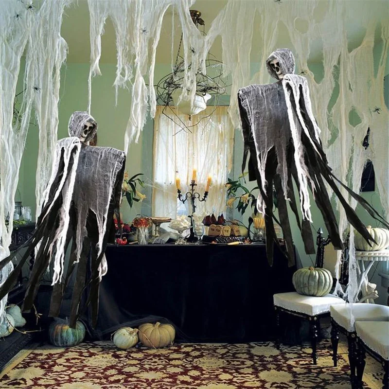 Dekorasi Halloween Kerangka Halloween Alat Peraga Dekorasi Halloween Hantu Gantung Halloween Menakutkan dengan Wajah Tengkorak