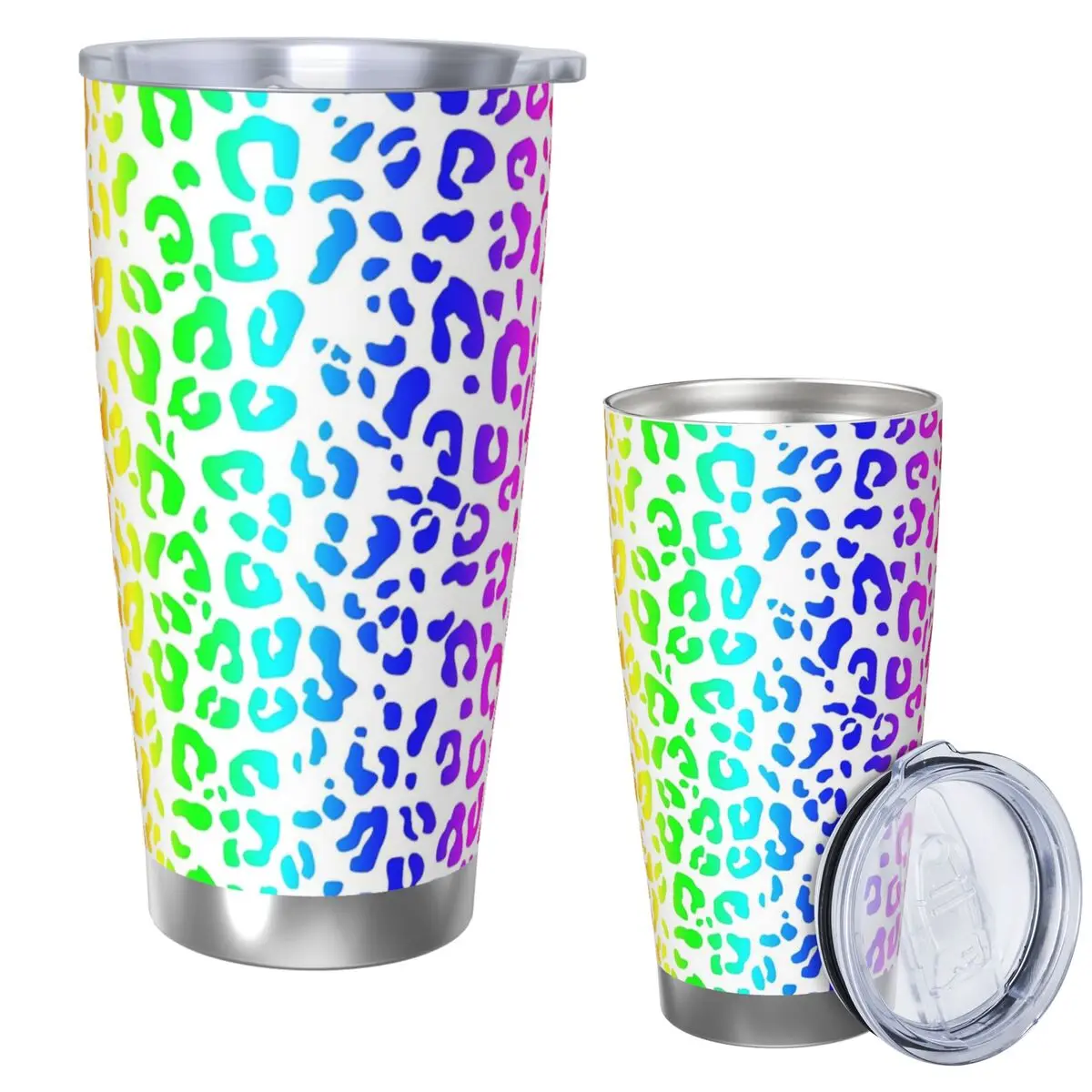 

Rainbow And White Spots Leopard Print Stainless Steel Tumbler Vacuum Insulated Mug Thermal Cold Cup Straws With Lid 20oz