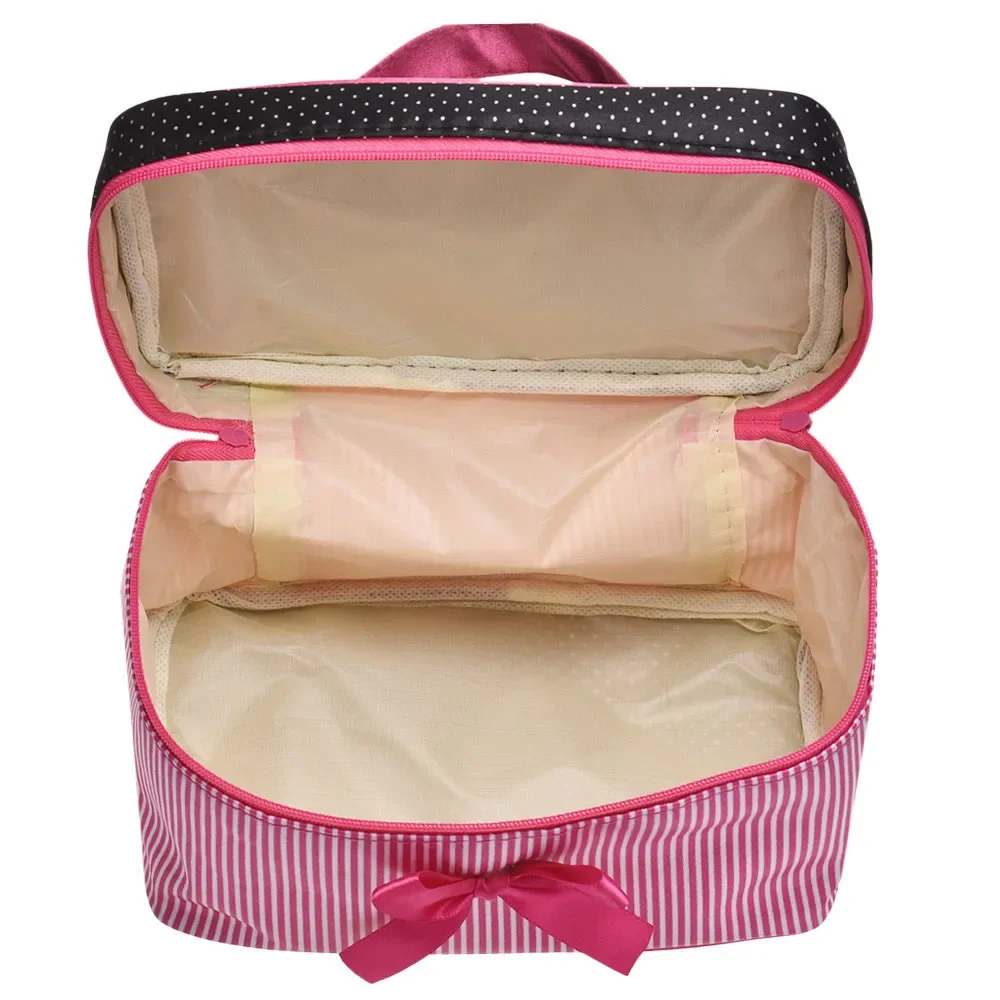 Women Travel Bow Stripe Make Up Bags Girl Cosmetic Bag Makeup Beauty Bra Wash Organizer Toiletry Pouch Storage Kit Bath Case