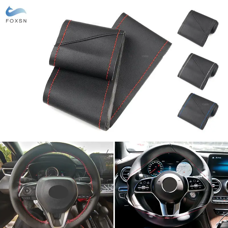 Universal 38CM Car Steering Wheel Hand Braid Microfiber Leather Cover Decor Auto Interior Accessories With Needle and Thread